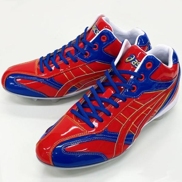 ASICS 【サイズ交換送料無料】レッド×ブルー アシックス 野球