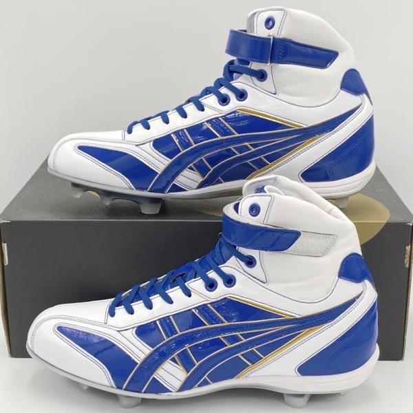 ハイカットスパイクシューズ ホワイト/グレー/ブルー ASICS 【サイズ交換送料無料】ホワイト×ブルー アシックス 野球
