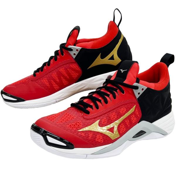 海外モデル　Mizuno バレーボールシューズ 赤コーラルオレンジ/ネイビー 海外モデル Mizuno バレーボールシューズ 赤コーラルオレンジ