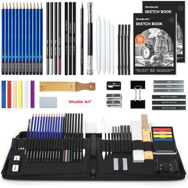 Shuttle Art スケッチ鉛筆 デッサンツール 子供や大人も適用な絵具 52パック ポップアップ式 ポータブル 収納ケース付き 素描初心者 アー