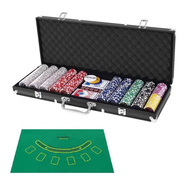 COSTWAY ポーカーセット 500枚チップ 数字入り マット付き ポーカーチップ チップ カジノチップ カジノゲーム ブラックケース