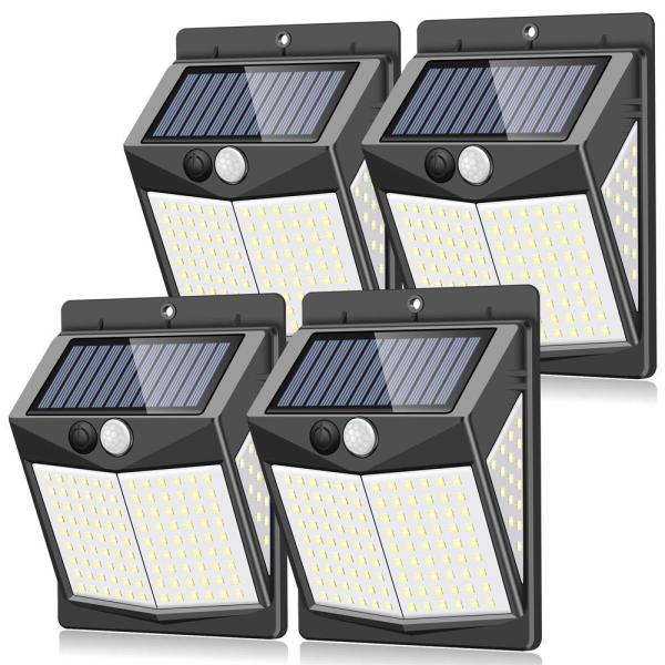【４個セット】センサーライト ソーラーライト 140LED 屋外照明 防犯 防水 LEDライト 四面発光 ZEEFO 両面テープ付き シングルモード
