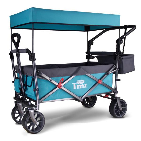 ＴＭＺアウトドアワゴン 屋根付き キャリーワゴン 折りたたみキャリーカート耐荷重 120KG 大直径ゴムタイヤ 買い物用、ピクニック、拡張カゴ付きお花