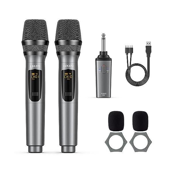 LEKATO K380Sワイヤレスマイク 充電式ダイナミックマイク UHF マイクロフォン 6.35mmレシーバ付き 技適認証済 会議/カラオケマイク