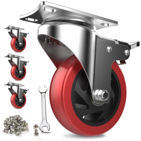 COOWOO 4インチ プレート式 キャスター 4個セット 車輪 ブレーキ付き 単個耐荷重175kg
