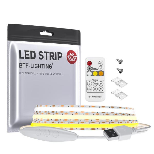 BTF-LIGHTING FCOB COB CCT LEDテープライト USBライト フレキシブル 高密度 2M 640LED/m 1280LEDs/