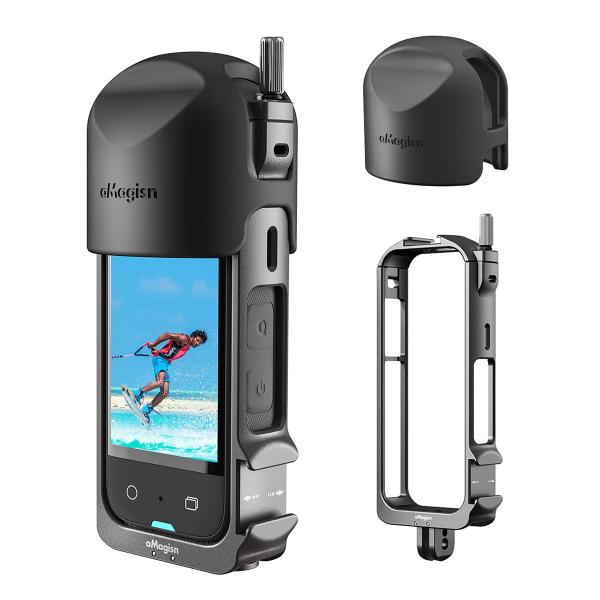 Insta360 X3対応 カメラケージ+レンズキャップ メタル フレーム アルミニウム合金保護ケージケース アクションカメラリグ、コールドシューマウ