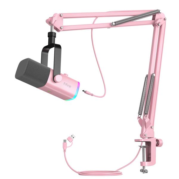 FIFINE XLR/USB ゲーミングマイクセット ストリーミング ポッドキャスト用 ダイナミックマイク PCマイク ブームアームスタンド付き RG