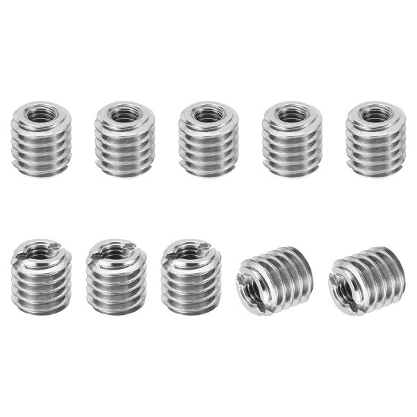 PATIKIL インサートナット M3→M6オス 長さ6mm 10個セット 303ステンレス 割溝タイプ ねじ変換アダプター 埋め込みナット シルバー