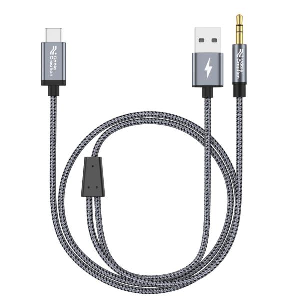 CableCreation USB充電ポート付きUSB C to 3.5mmオーディオ変換ケーブル, 車載用Aux ケーブルAux, Type C t