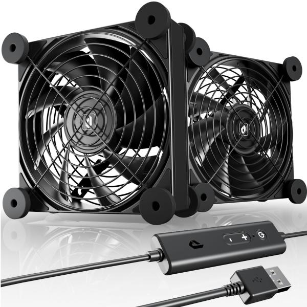 Novonest usbファン 冷却ファン USB扇風機 静音 4段階風量調整 800-1600RPM 12cm 5V 強力 2連 ミニ扇風機「U3U