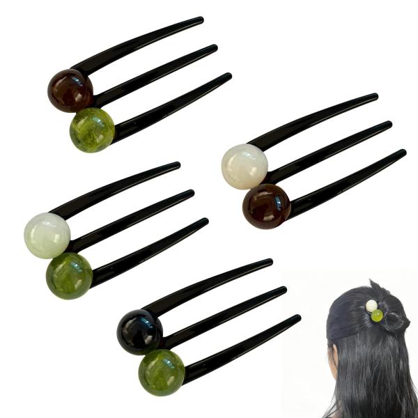 ADOFUN かんざしU字型 簪 夜会巻きコーム ヘアアクセサリー U字コーム 髪飾り 玉飾り付き お団子 普段使い/結婚式/成人式/卒業式/パーティ