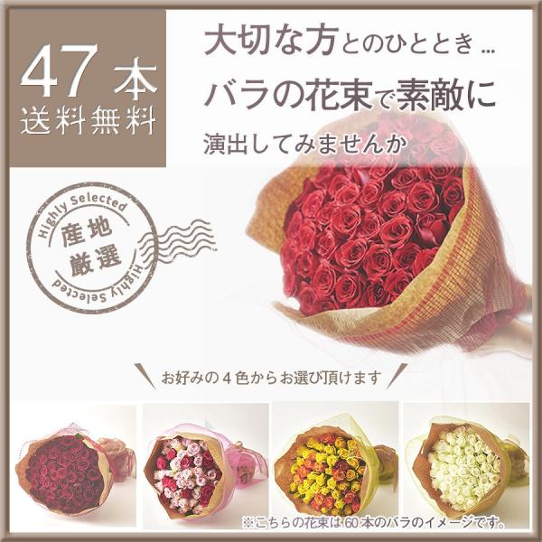 産地直送バラの花束 47本 1本200円 赤 ピンク 白 黄オレンジ 柳井