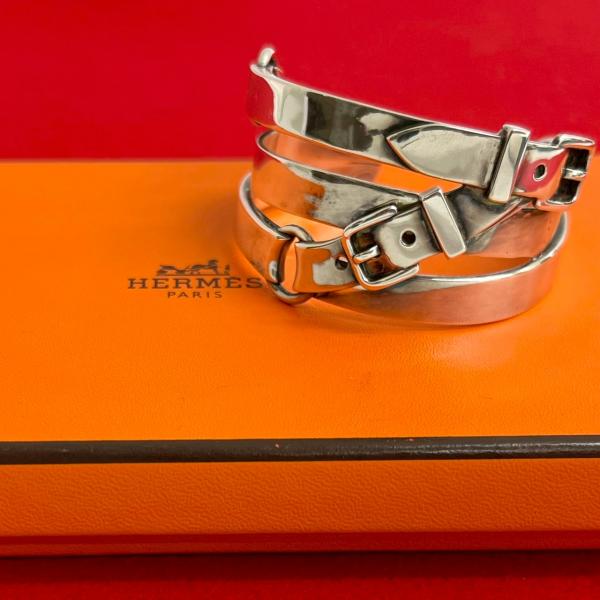 エルメス レア ヴィンテージ バングル レザー & メタル HERMES（エルメス） 極 美品 希少品 デブリッド ブレスレット シルバー