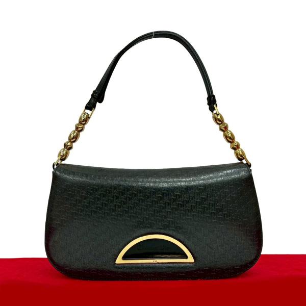 極 美品 Christian Dior クリスチャンディオール マリスパール トロッター 柄 レザー 本革 セミ ワン ショルダーバッグ ブラック 148-5 Dior - 極 美品 Christian Dior クリスチャンディオール マリスパール