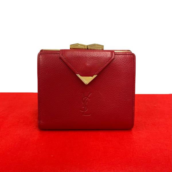 未使用】 イヴ・サンローラン 長財布 レザー がま口 レッド ヴィンテージ Yves Saint Laurent（イヴ・サンローラン） 極 美品 ヴィンテージ YSL