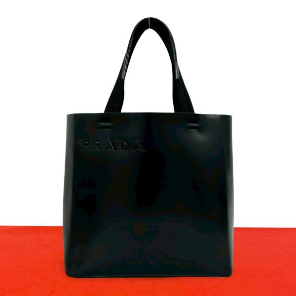 極上美品　180 プラダ　トートバッグ　ハンドバッグ　ブラック　ナイロン hu2 PRADA（プラダ） 極 美品 希少品 パンチング ロゴ 型抜き レザー 本革