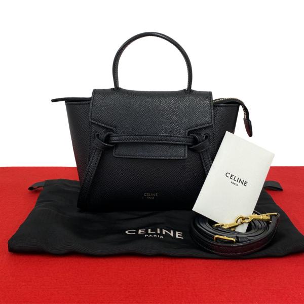 ヴィンテージ　CELINE セリーヌ　レザーハンドバッグ　黒 CELINE（セリーヌ） 極 美品 袋付き ベルトバッグ ピコ レザー 本革