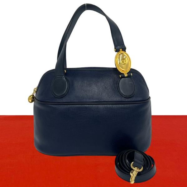 Dior チェーンバッグ　ネイビー　レザー　ヴィンテージ　パーティー　2way 極 美品 Christian Dior ディオール ヴィンテージ CD ロゴ 金具 レザー