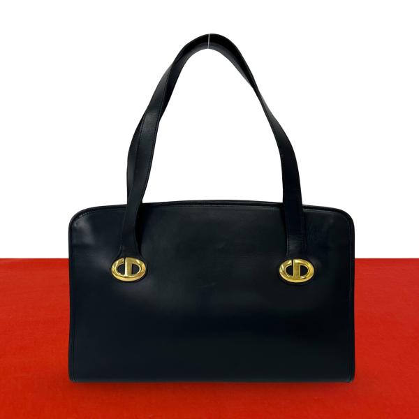 極 美品  Christian Dior ディオール ヴィンテージ CD ロゴ 金具 レザー 本革 ハンドバッグ ミニ トートバッグ ブラック 黒 103-9