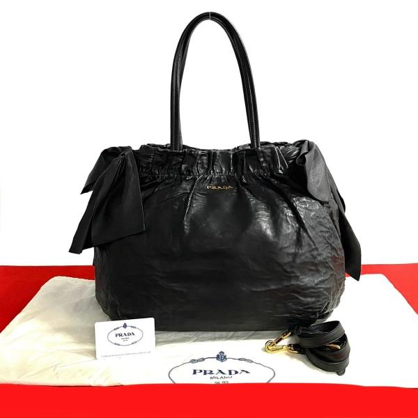 PRADA ほぼ未使用 袋付き 希少品 プラダ ロゴ金具 レザー 本革 2way  