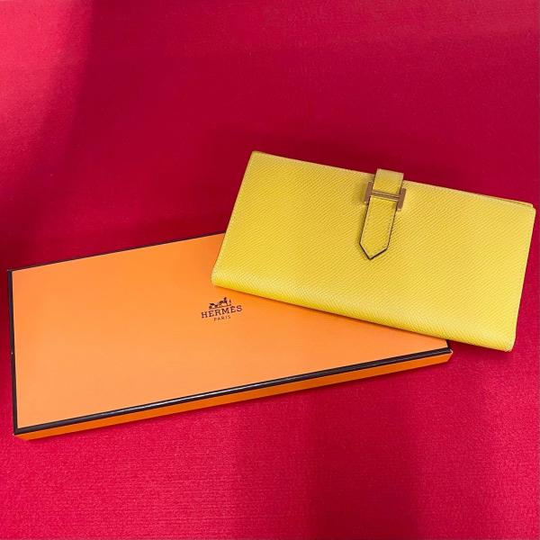 極 美品 希少品 □M 刻印 HERMES エルメス ベアンスフレ ヴォーエプソン レザー 本革 長財布 ウォレット 札入れ 小銭入れ イエロー 94-10 HERMES（エルメス） 極 美品 希少品 □M 刻印 ベアンスフレ ヴォー