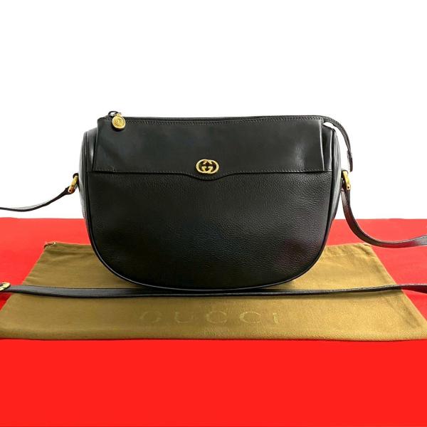 美品✨GUCCI オールドグッチ　ショルダーバッグ　ポシェット　黒　クレスト GUCCI 極 美品 希少品 グッチ オールドグッチ GG ロゴ 金具