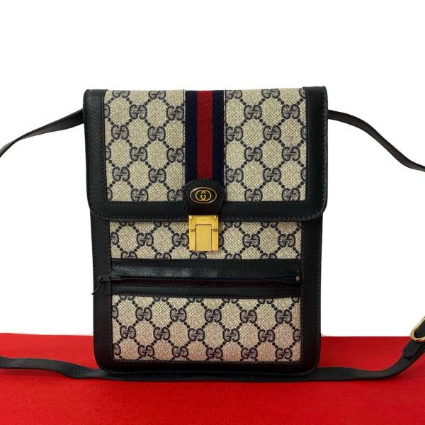 【美品】グッチ　シェリーライン　ショルダーバッグ　ゴールド金具　カーフレザー　紺 GUCCI 極 美品 グッチ オールドグッチ シェリーライン GG ロゴ