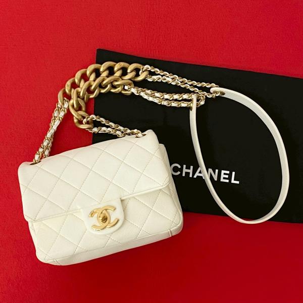極 美品 袋付き ランダム番台 CHANEL シャネル マトラッセ ココ ラムスキン レザー 本革 チェーン ミニ ショルダーバッグ ホワイト pa1-6 CHANEL（シャネル） 極 美品 袋付き ランダム番台 マトラッセ ココ