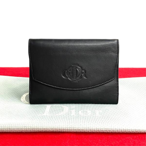 【新品未使用✨CDロゴ刻印】クリスチャンディオール　折り財布　レザー　黒　希少 brandbayshop_v0088779700