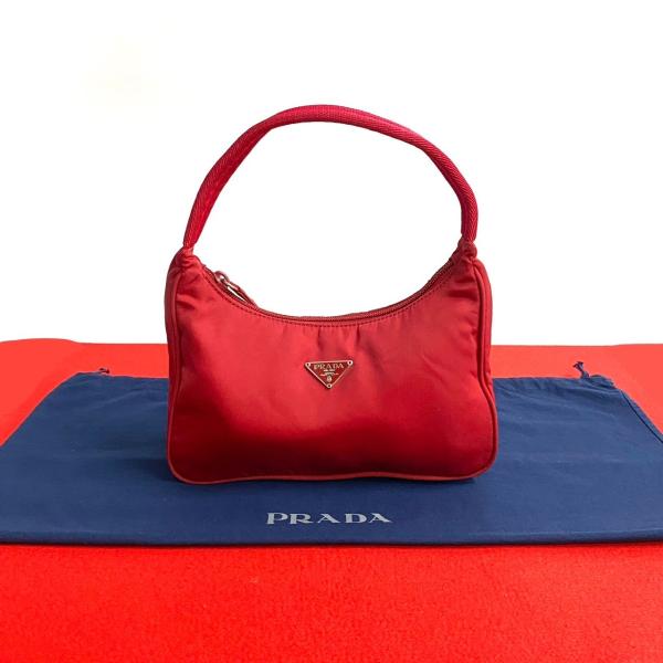 PRADA プラダ ハンドバッグ 三角プレート 南京錠カード付き レッド linkvintage_604j200840047