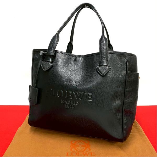 極美品 ロエベ ヘリテージ レザー トートバッグ ブラック 付属品有り LOEWE（ロエベ） 極 美品 希少品 キーリング付き ヘリテージ ロゴ
