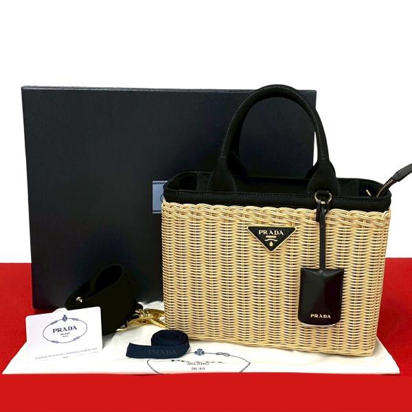 PRADA（プラダ） ほぼ未使用 カナパ ウィッカー ロゴ金具 キャンバス