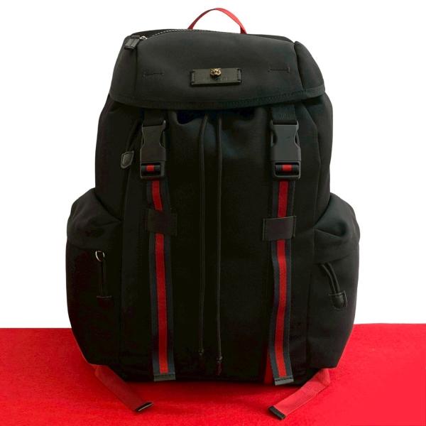 現行　グッチ シェリーライン タイガーヘッド バックパック　大容量　ブラック GUCCI（グッチ） 未使用保管品 タイガーヘッド シェリーライン レザー
