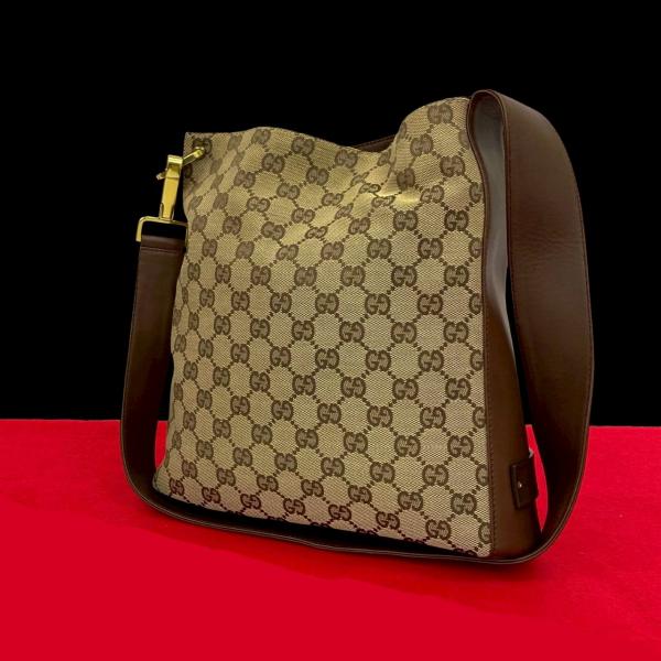 極 美品 GUCCI グッチ オールドグッチ ヴィンテージ GG ロゴ 金具 レザー 本革 ショルダーバッグ ポシェット サコッシュ ブラウン 128-5 GUCCI（グッチ） 極 美品 GG ロゴ 金具 総柄 キャンバス レザー 本革