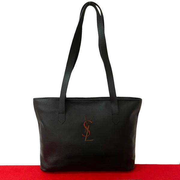【美品】イヴサンローラン　ハンドバッグ　YSL　裏地総柄　レザー　ブラック Yves Saint Laurent 極 美品 YVES SAINT LAURENT イヴ サン