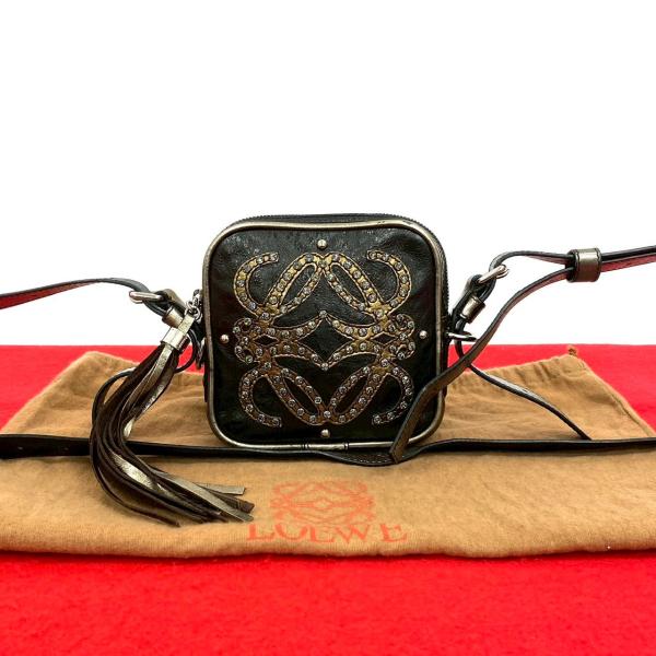 LOEWE（ロエベ） 極 美品 袋付き アナグラム ロゴ ビジュー レザー 本