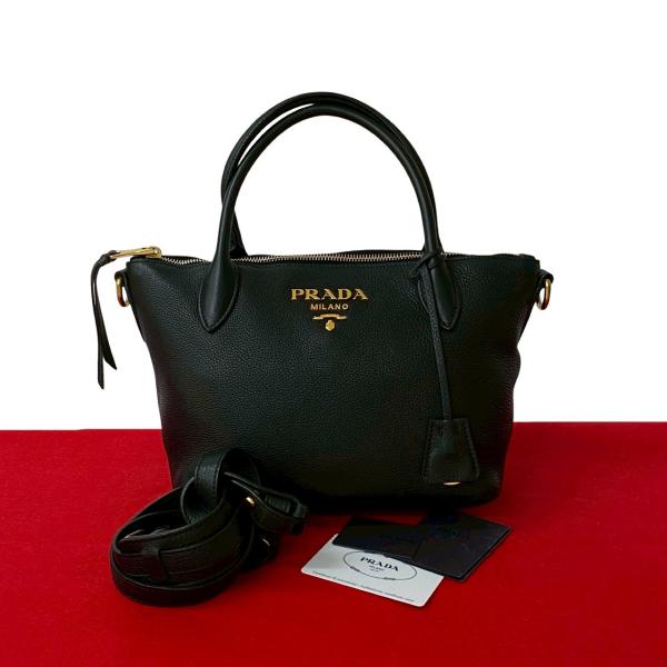PRADA（プラダ） 極 美品 ロゴ 金具 レザー 本革 2way ハンドバッグ