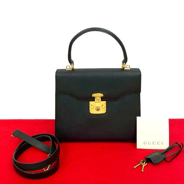 極 美品 GUCCI グッチ オールドグッチ ヴィンテージ レディロック レザー 本革 2way ハンドバッグ ショルダーバッグ ブラック  94714 GUCCI（グッチ） 極 美品 オールドグッチ ヴィンテージ レディロック