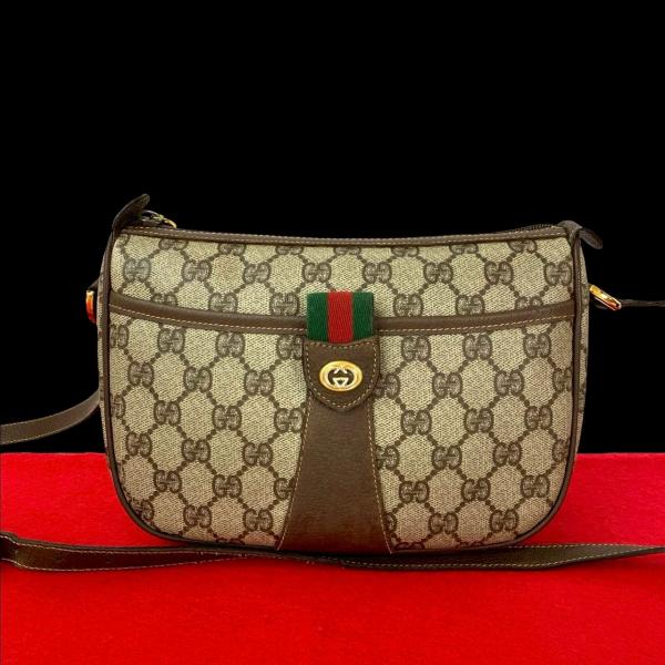 極 美品 オールドグッチ シェリーラインGG レザー ショルダーバッグ ブラウン GUCCI 極 美品 グッチ オールドグッチ シェリーライン GG ロゴ