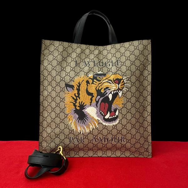 GUCCI（グッチ） 極 美品 GGスプリーム タイガー レザー 2way トート