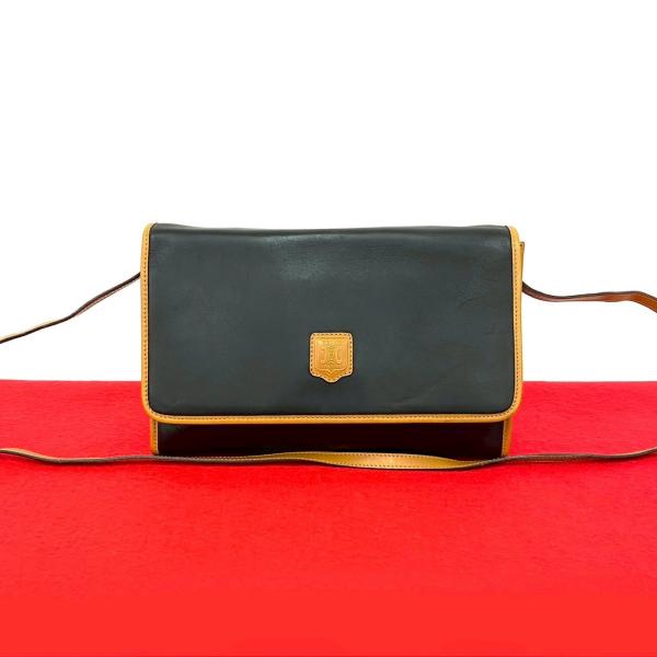 極 美品 CELINE セリーヌ ヴィンテージ トリオンフ ロゴ レザー 本革 ショルダーバッグ ポシェット サコッシュ ブラック ブラウン 87963 CELINE（セリーヌ） 極 美品 ヴィンテージ トリオンフ ロゴ レザー 本