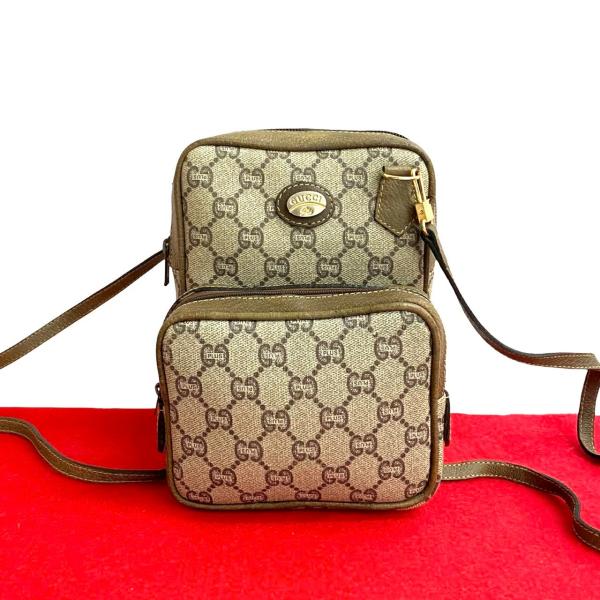 極 美品 GUCCI グッチ オールドグッチ ヴィンテージ グッチプラス ロゴ 金具 レザー ミニ ショルダーバッグ ポシェット ブラウン 21335 linkvintage_689d256621335