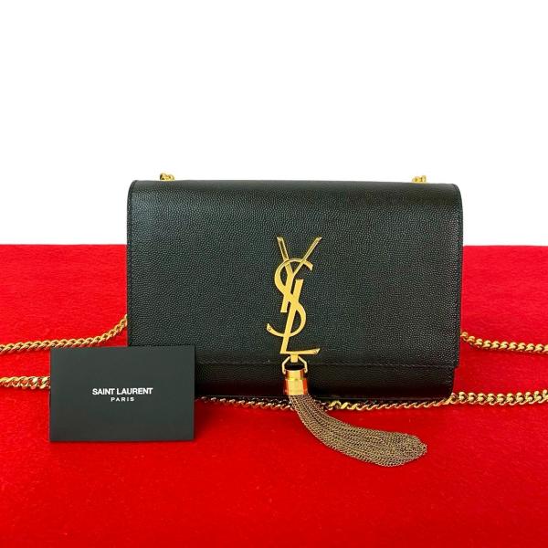 【美品】サンローラン　ショルダーバッグ　クラシックケイトスモール　レザー　黒 イヴサンローランケイト スモール 黒 シルバー金具 レディース