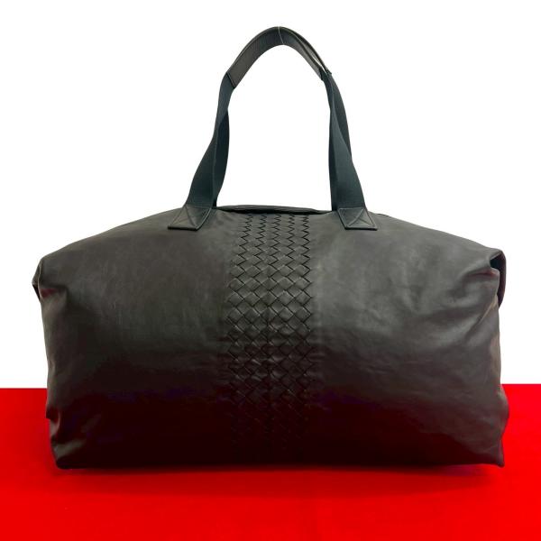 極美品 Bottega Veneta イントレチャート ボストンバッグ レザー黒 極 美品 BOTTEGA VENETA ボッテガヴェネタ イントレチャート レザー 本