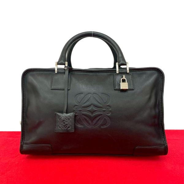 【美品】ロエベ アマソナ36 ハンドバッグ　ミニボストン　ブラック LOEWE（ロエベ） 極 美品 鍵付き アマソナ 36 アナグラム ロゴ 刻印