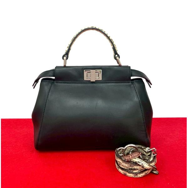 ★3日以内返品可★ 美品 FENDI フェンディ パイソン レザー モンスター ピーカブー レギュラー 2WAYハンドバッグ 8BN290 2wayショルダーバッグ クリーム ブラック パイソン レザー レディース linkvintage_718f258473533