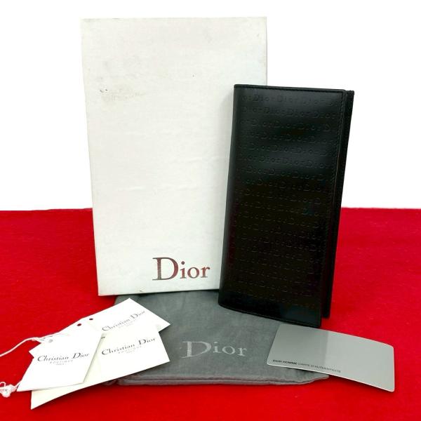 ほぼ未使用 箱 袋付 Christian Dior クリスチャンディオール ロゴ 型押し レザー 本革 二つ折り 長財布 札入れ ウォレット ブラック 06986 ほぼ未使用 箱 袋付 Christian Dior クリスチャンディオール ロゴ 型