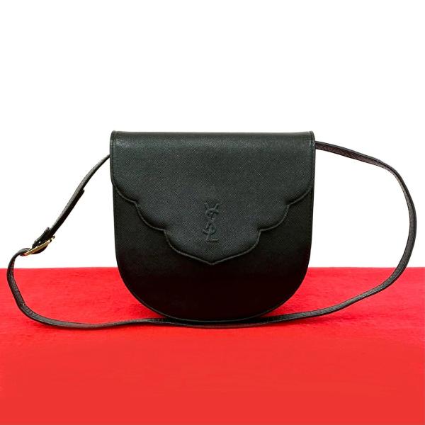 美品 サンローラン クロコエンボス レザーサコッシュ　ブラック 斜め掛け Yves Saint Laurent（イヴ・サンローラン） 極 美品 YSL ロゴ レザー