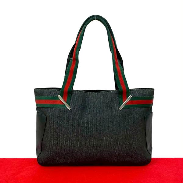 GUCCI（グッチ） 極 美品 シェリーライン ブラックデニム レザー 本革
